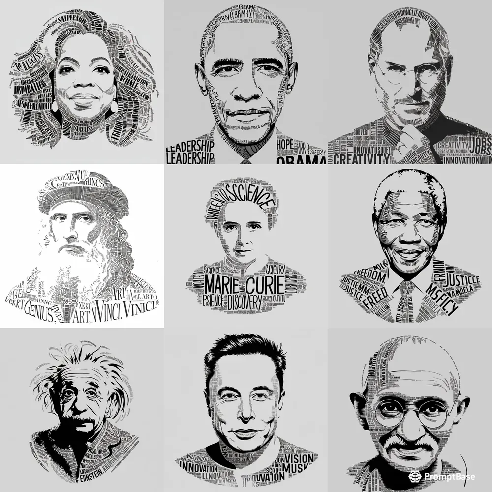 Typography Portraits Of Global Icons
