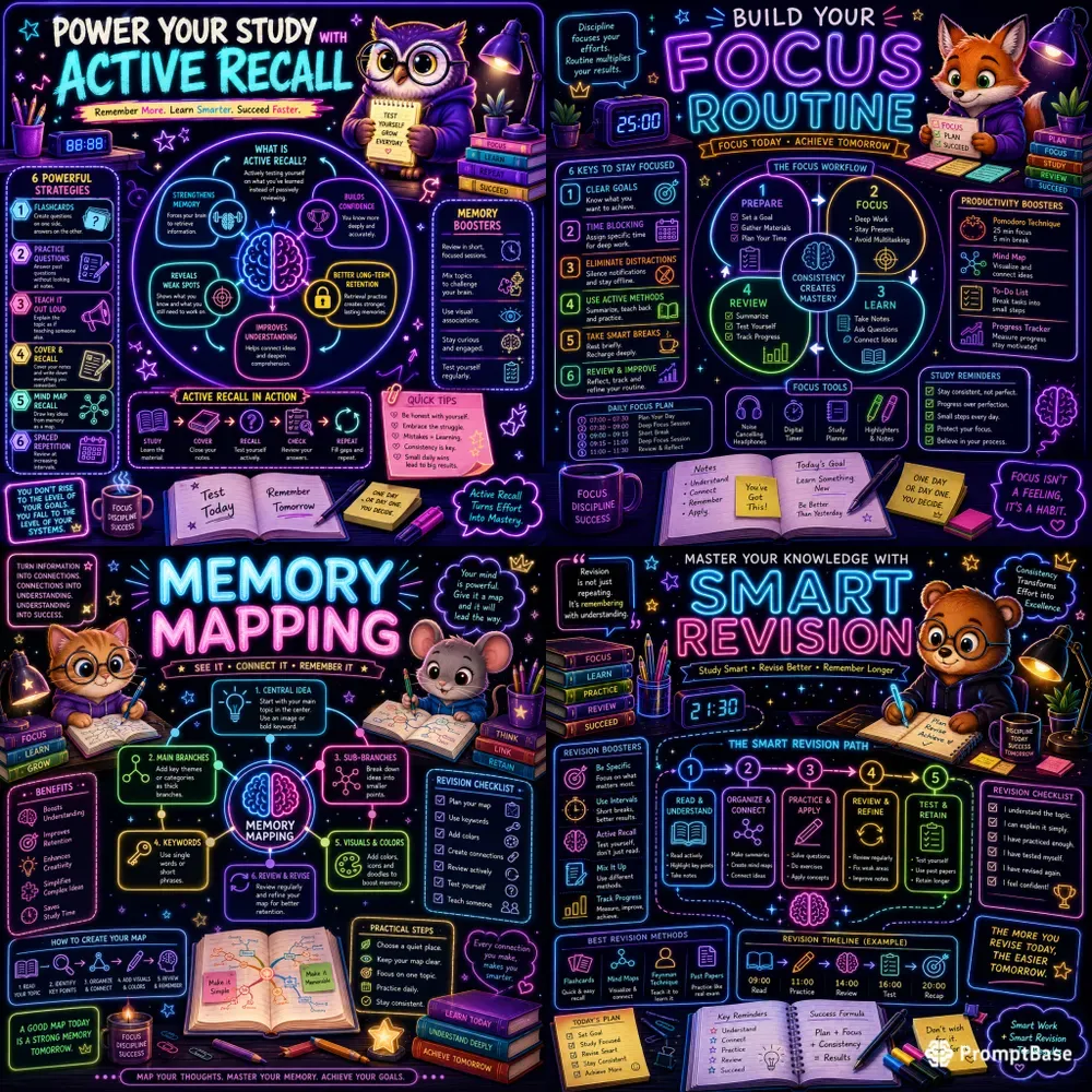 Neon Study Skills Infographics