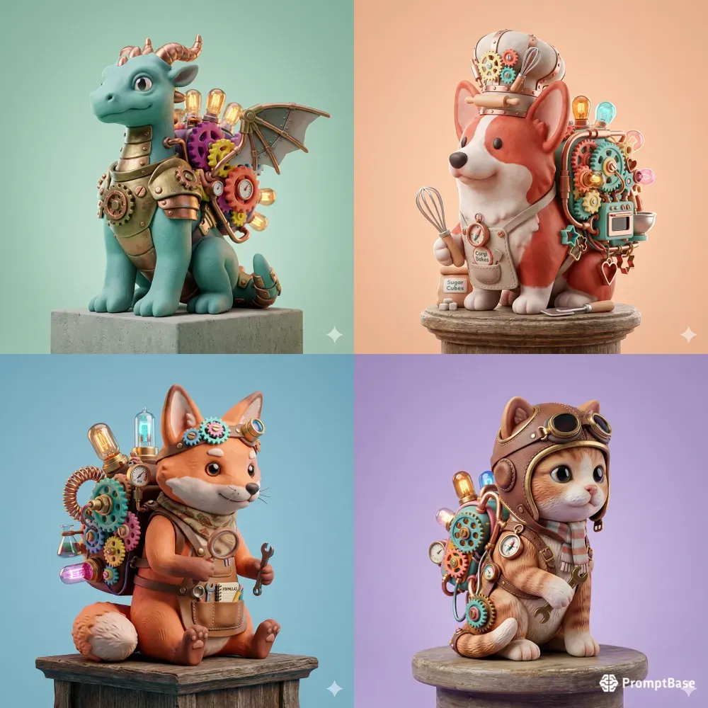 3D Claymorphism Steampunk Toy Assets