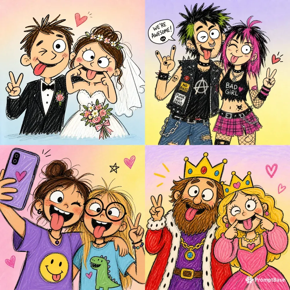 Playful Doodle Couple Illustrations