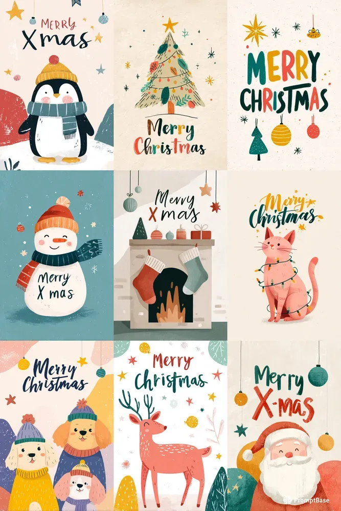 Cute Christmas Holiday Text Postcards