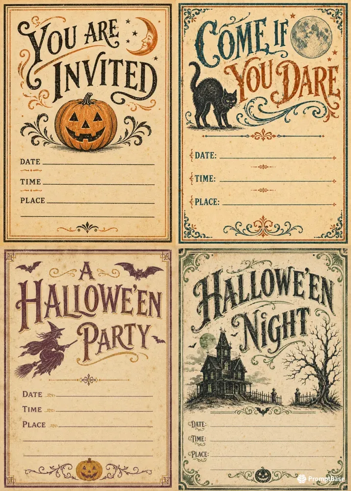 Vintage Halloween Party Invitation Cards
