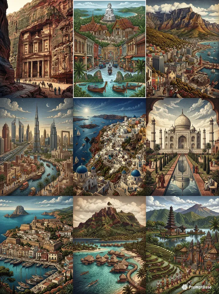 Hyperreal Engraving Travel Posters