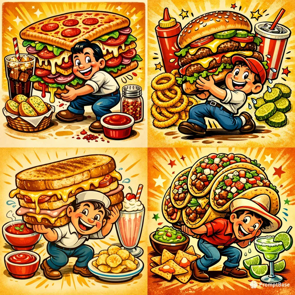 Retro Cartoon Giant Sandwich Characters