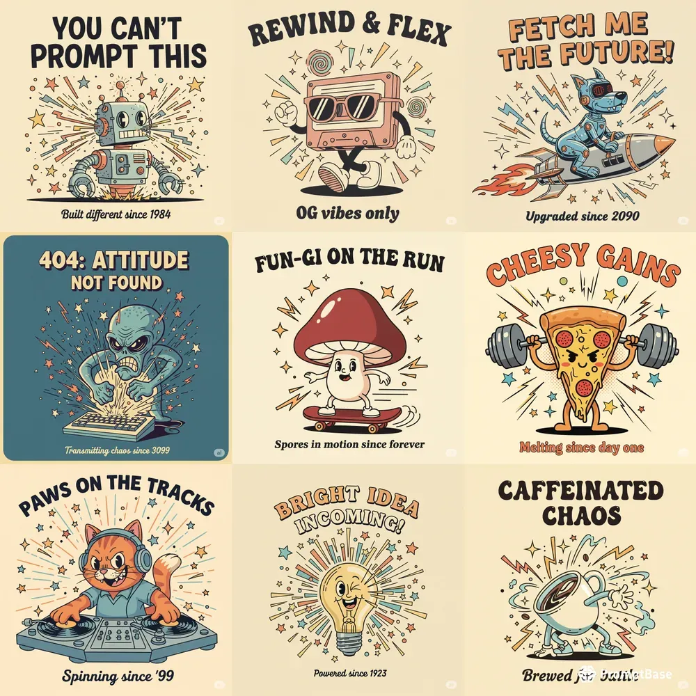 Retro Cartoon Slogan Characters