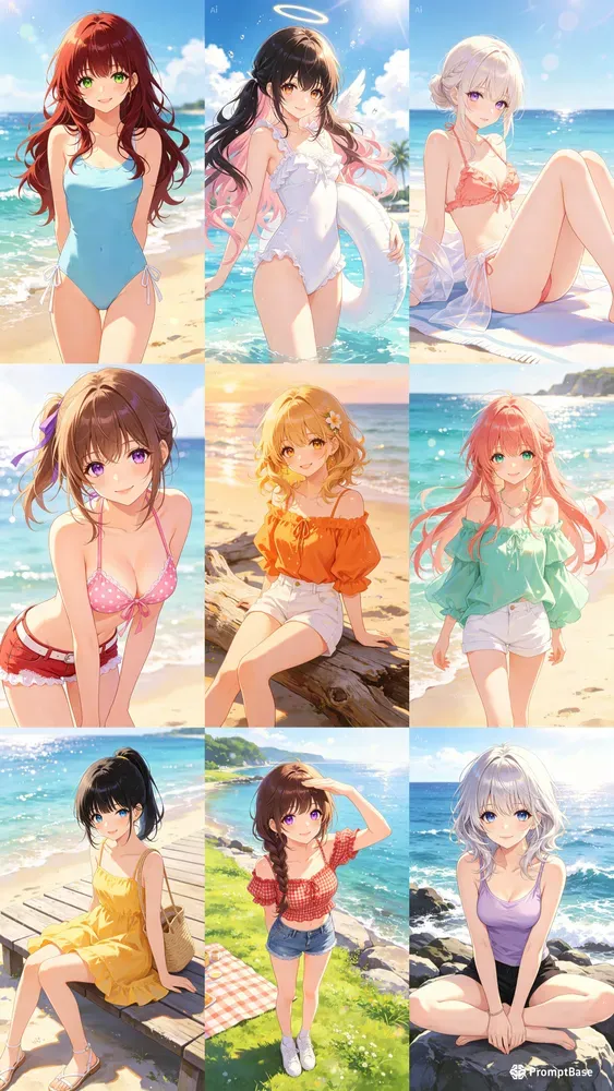 Anime Beach Girl Illustrations