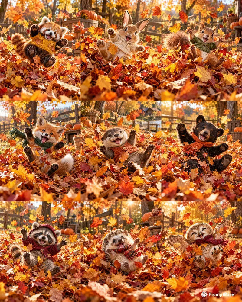 Hyperrealistic Baby Animals In Leaf Piles