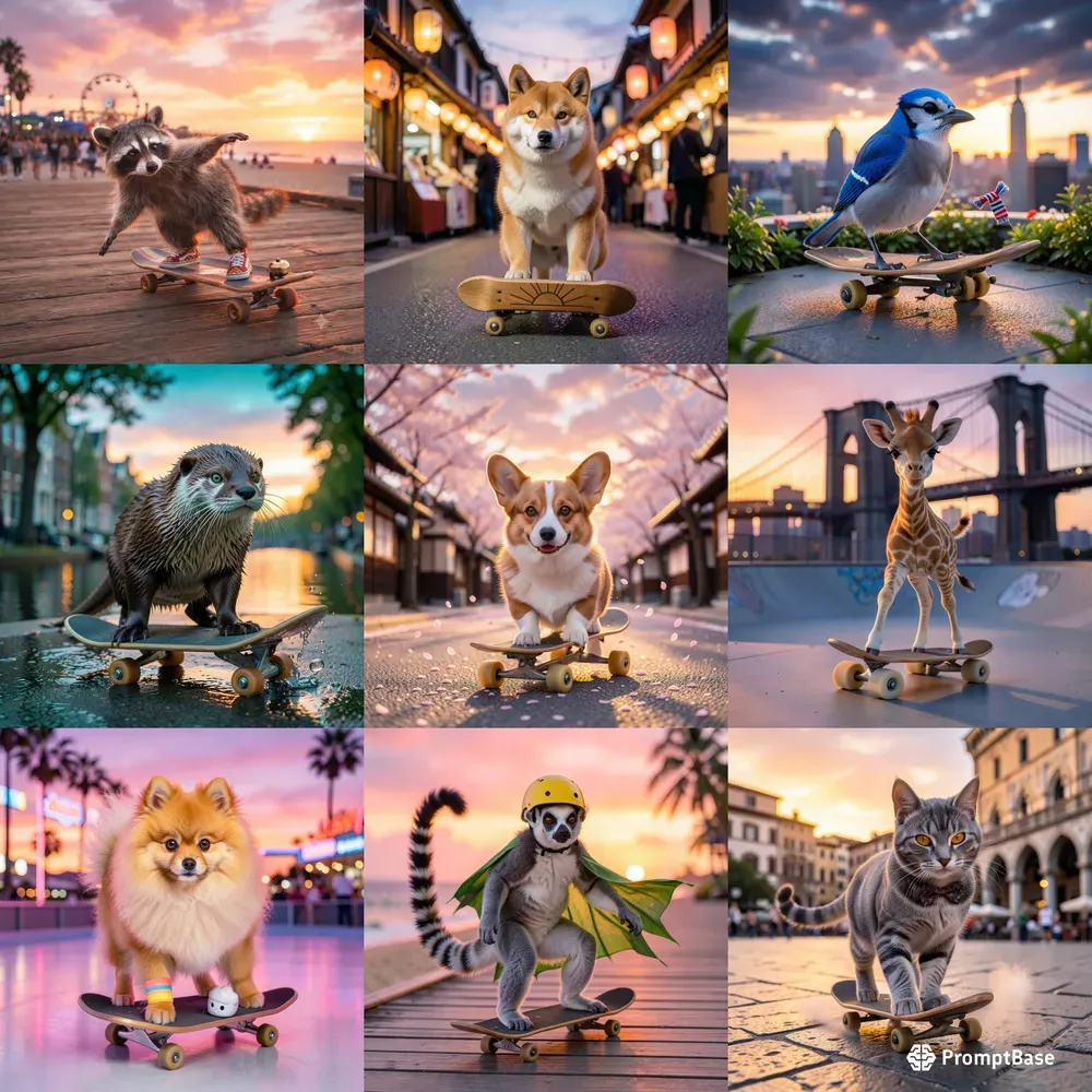 Sunset Skate Animal Scenes