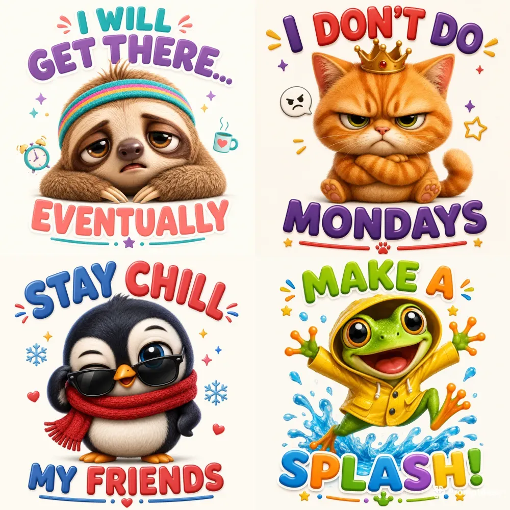 Cute 3D Animal Quote Sticker Art