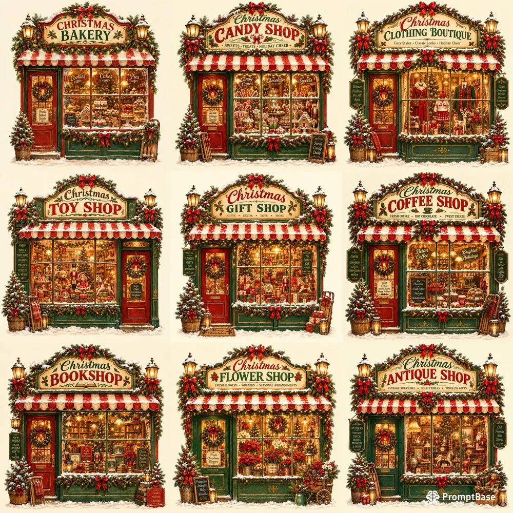 Vintage Christmas Shop Window Art