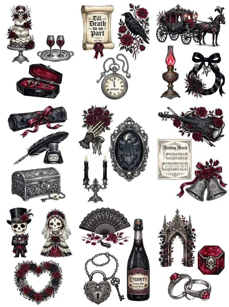 Victorian Dark Romance Wedding Cliparts