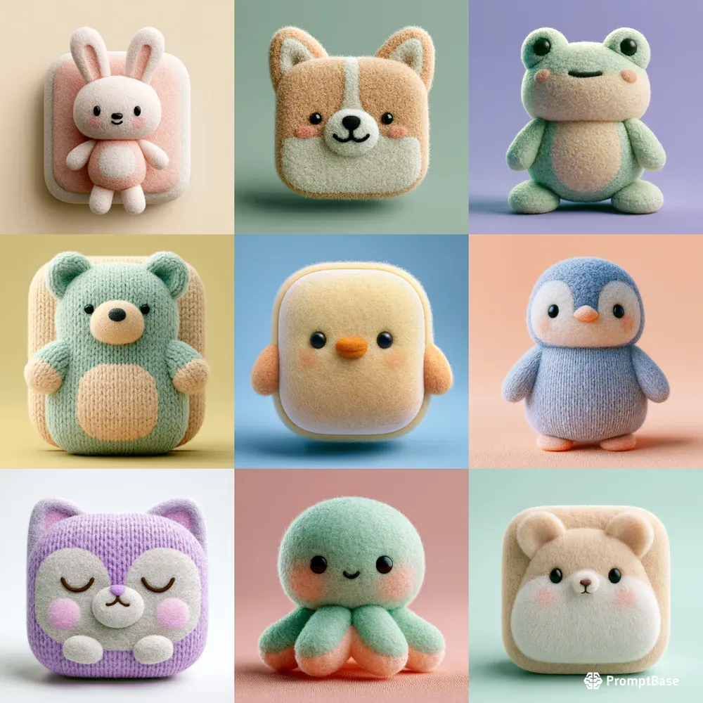 3D Fluffy Pastel Animal Icons