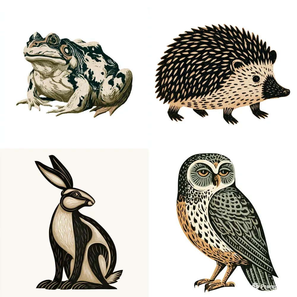 Woodblock Forest Animals