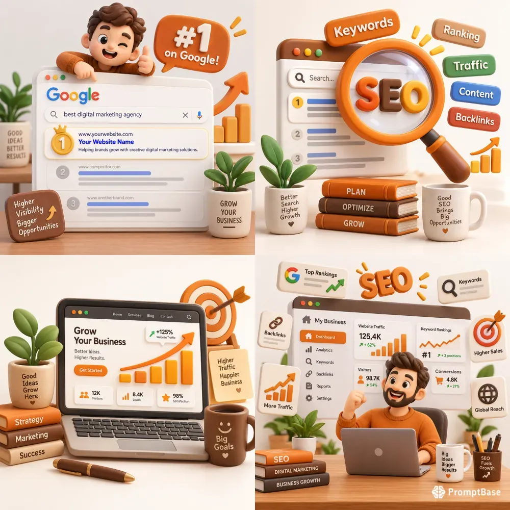 3D SEO Business Growth Illustrations