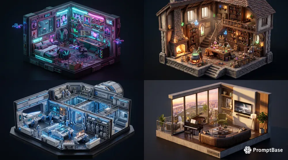 Isometric 3D Diorama Rooms