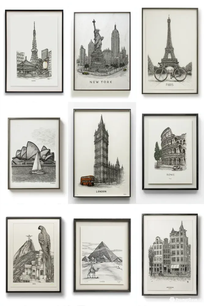 Pen Ink Travel Poster Designs