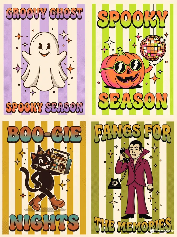 Groovy Retro Halloween Poster Prints