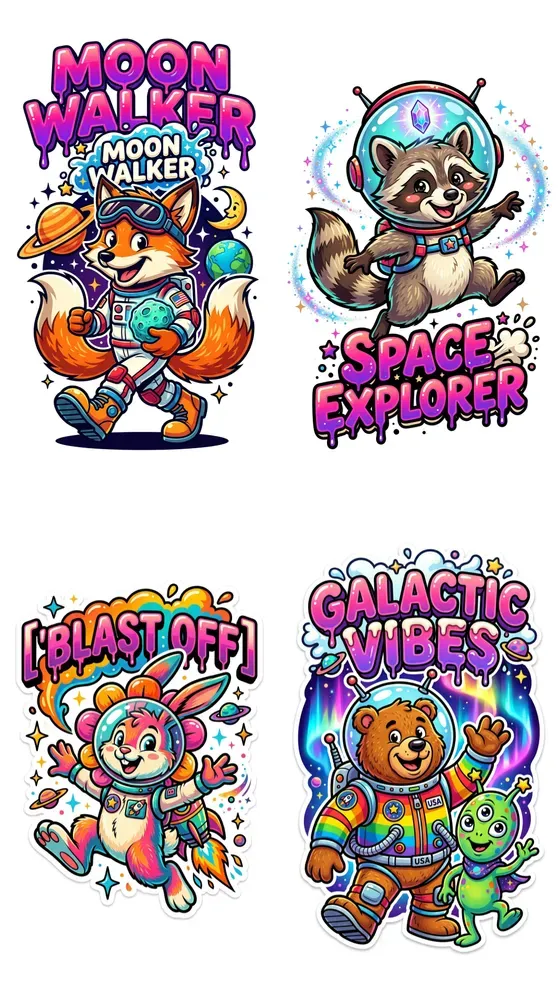 Space Astronaut Animal Cartoon Stickers