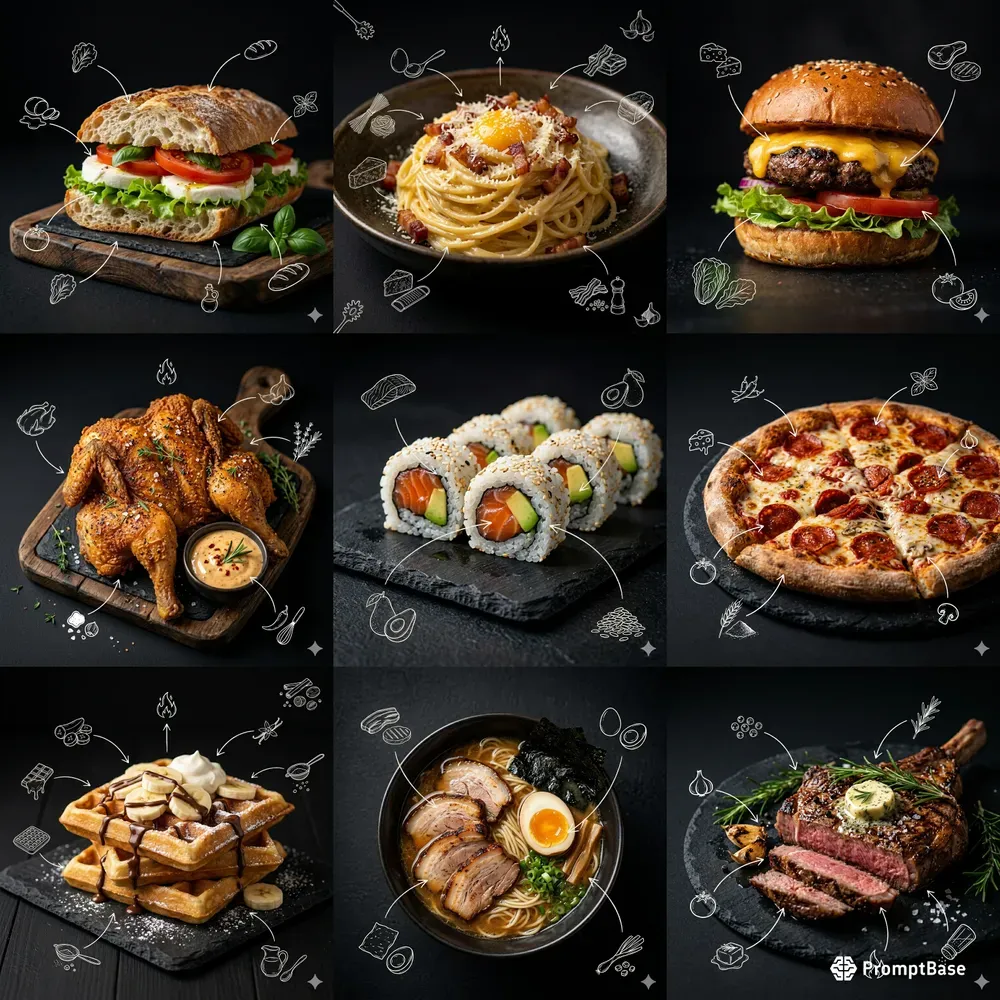 Food Photography Doodle Overlay Posters