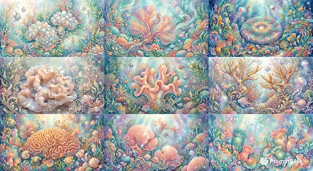Dreamy Fantasy Watercolor Coral Reefs