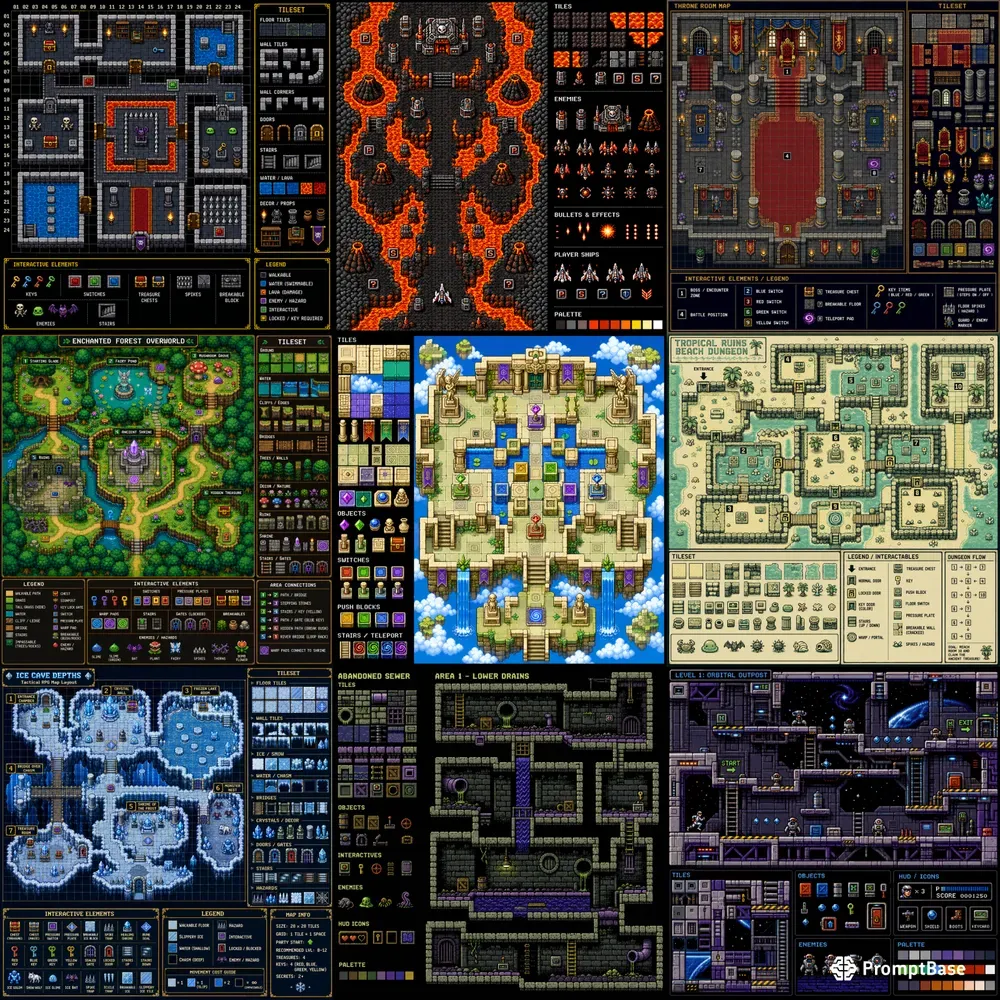 Pixel Art 2D Game Level Layouts With Tiles