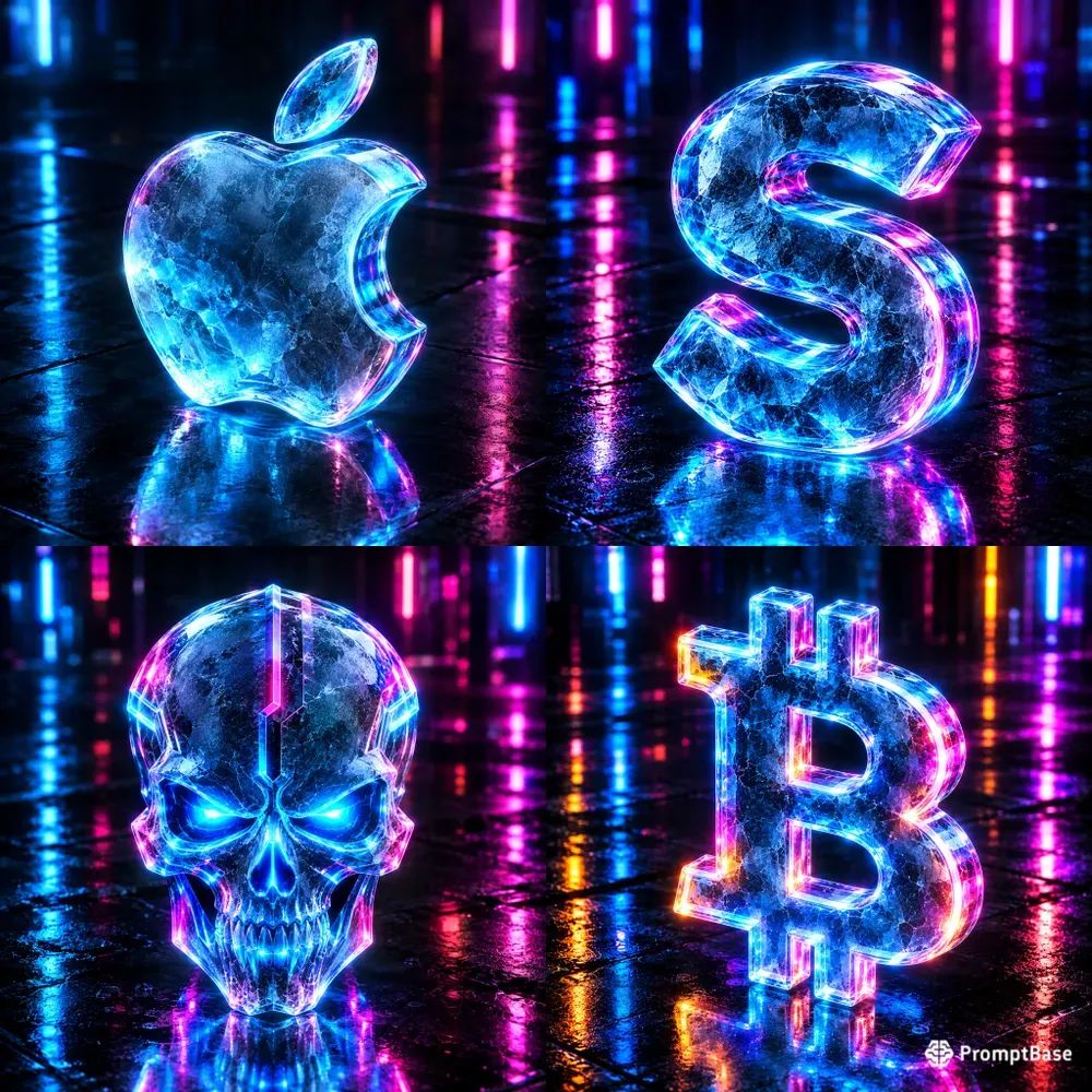 3d Cyberpunk Glowing Neon Glass Ice Logos