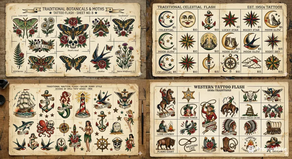 Vintage Tattoo Flash Sheet Art
