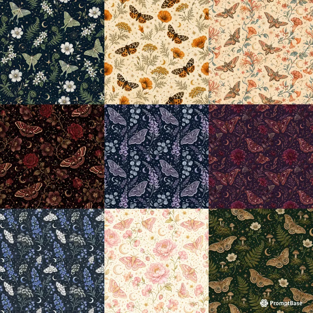 Moth Wildflower Seamless Patterns