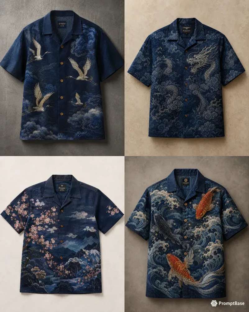 Japanese Indigo Embroidered Shirts