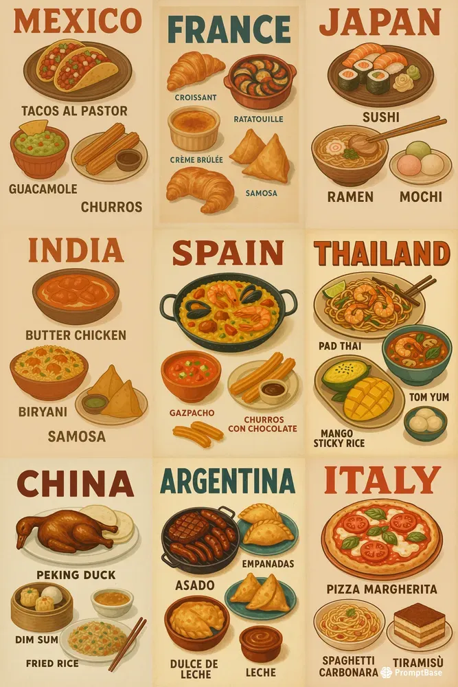 World Food Posters Vintage Style