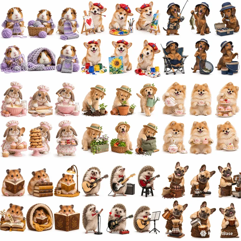 Pets With Hobbies Photoreal Cliparts Etsy