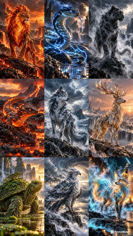 Hyperrealistic Elemental Animal Hybrids