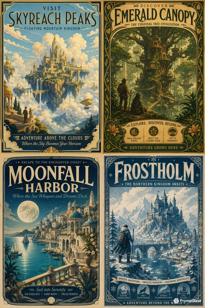 Vintage Fantasy Travel Poster Generator