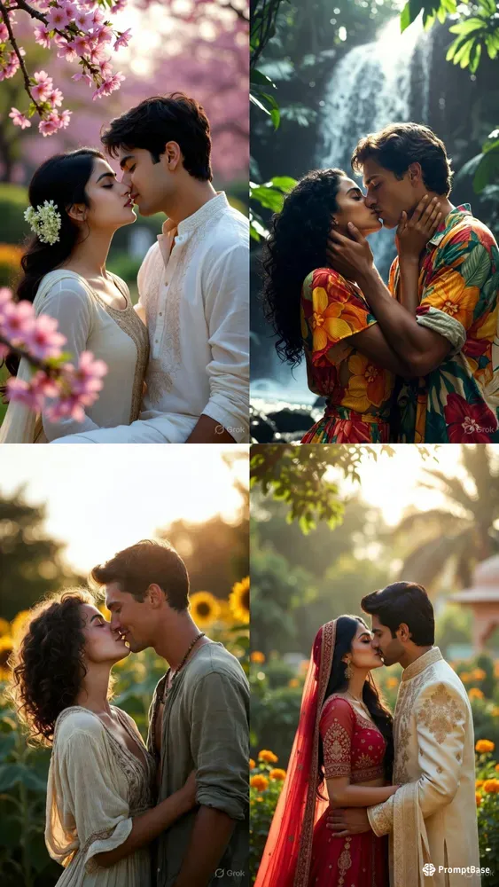 Outdoor Nature Couple Kiss Portraits