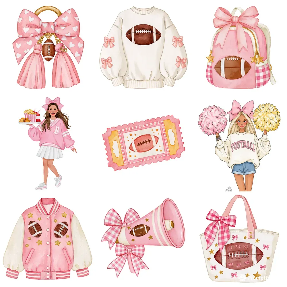 Preppy Girly College Football Cliparts