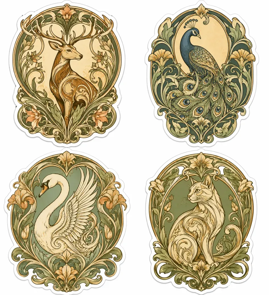 Art Nouveau Animal Sticker Cliparts