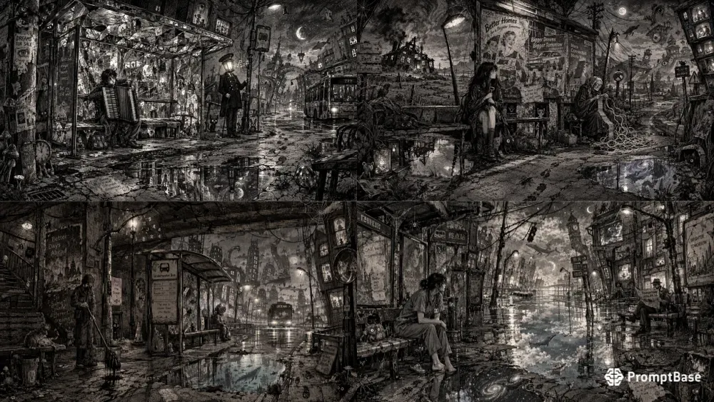 Surreal Midnight Bus Stops