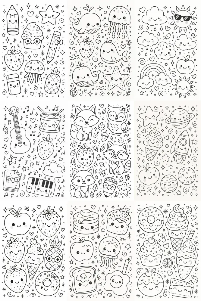 Kawaii Style Doodle Kids Coloring Pages