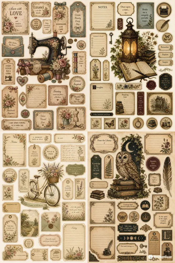 Vintage Bookish Journal Sticker Kits