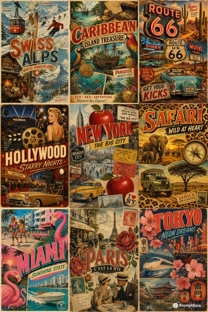 Vintage Travel Collage Posters