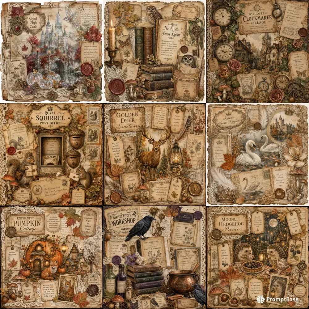 Vintage Autumn Storybook Ephemera