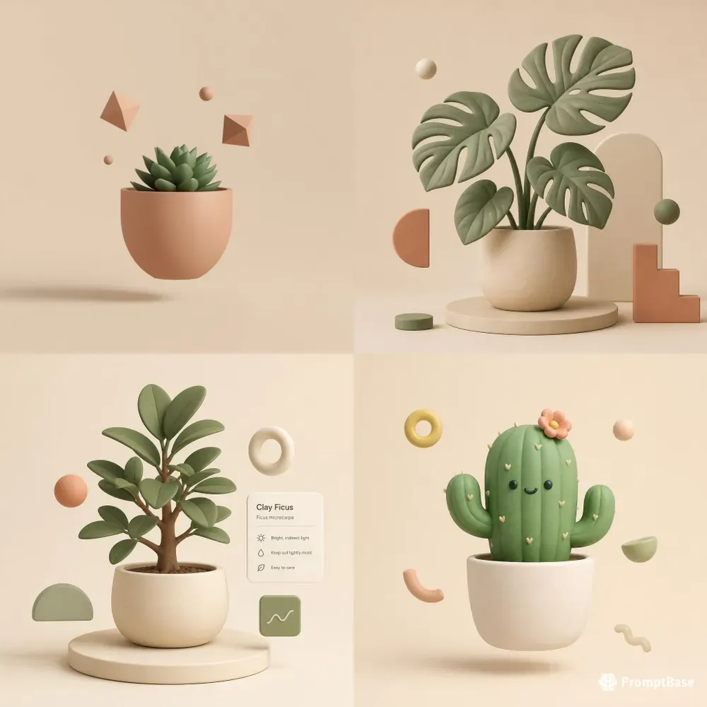 3D Minimalist Clay Plants Mockups