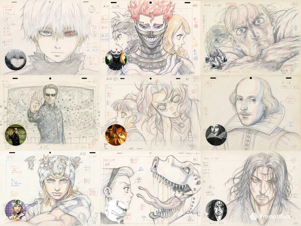 90s Anime Genga Keyframe Drawings