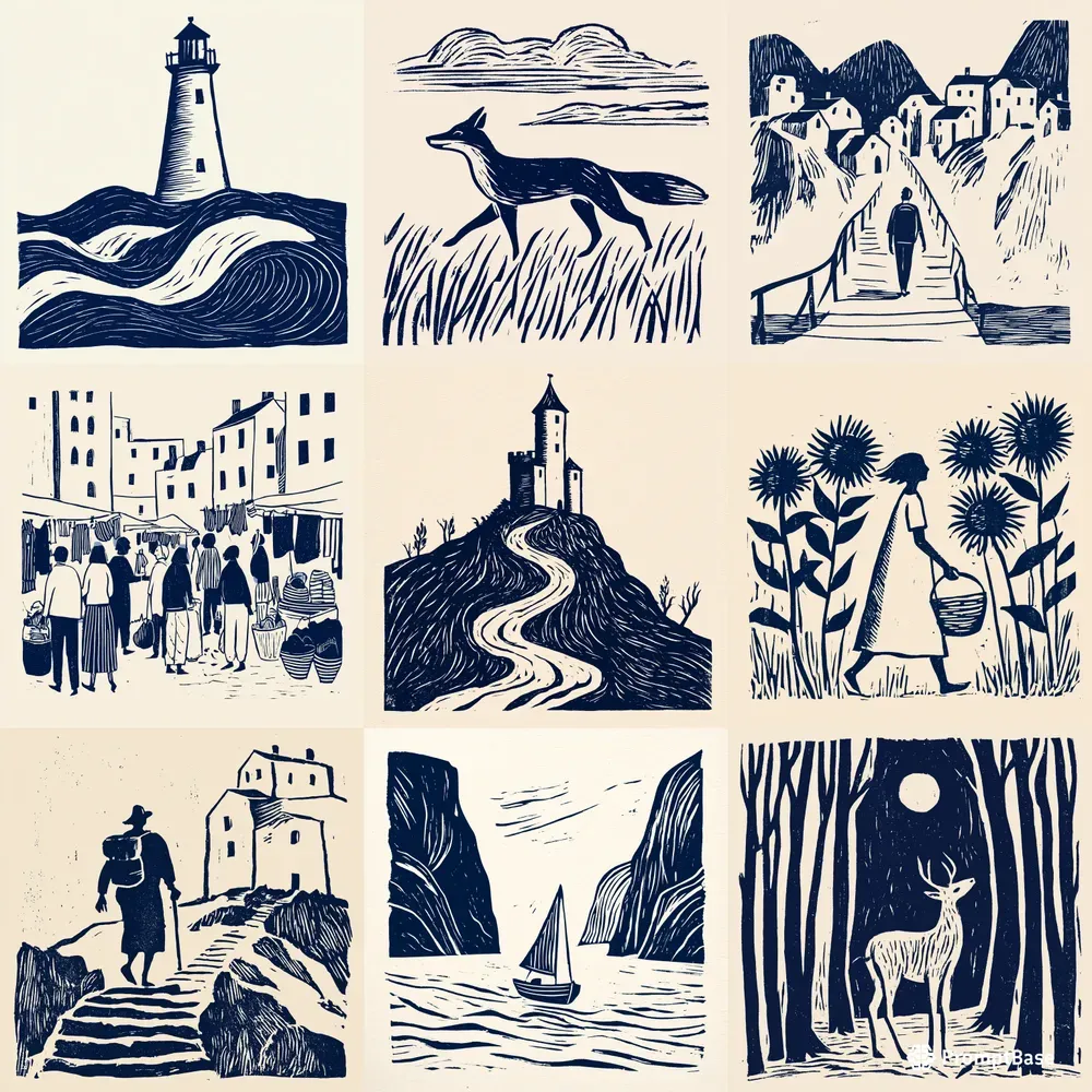Folk Linocut Story Illustrations