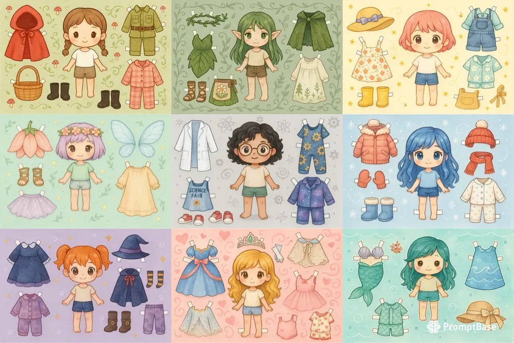 Cute Dress Up Paper Dolls Printable Sets
