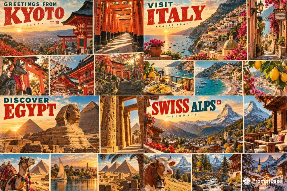 Vintage Heritage Travel Postcard Collages