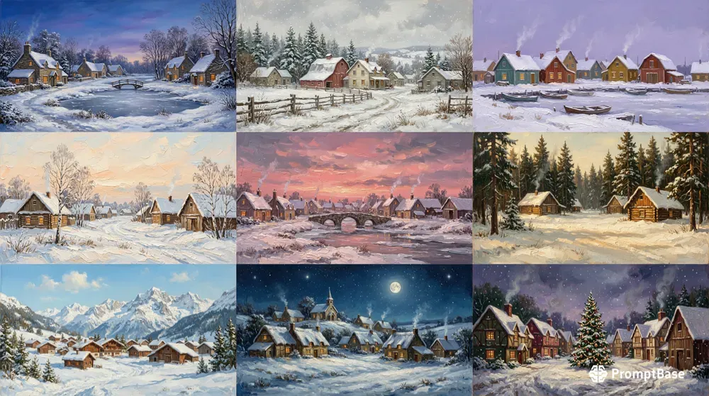 Vintage Oil Winter Village Frame Tv Art