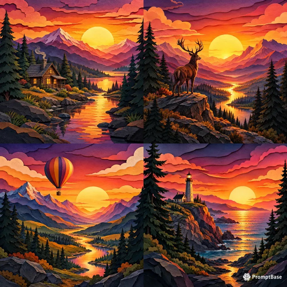 Sunset Layered Landscape Art