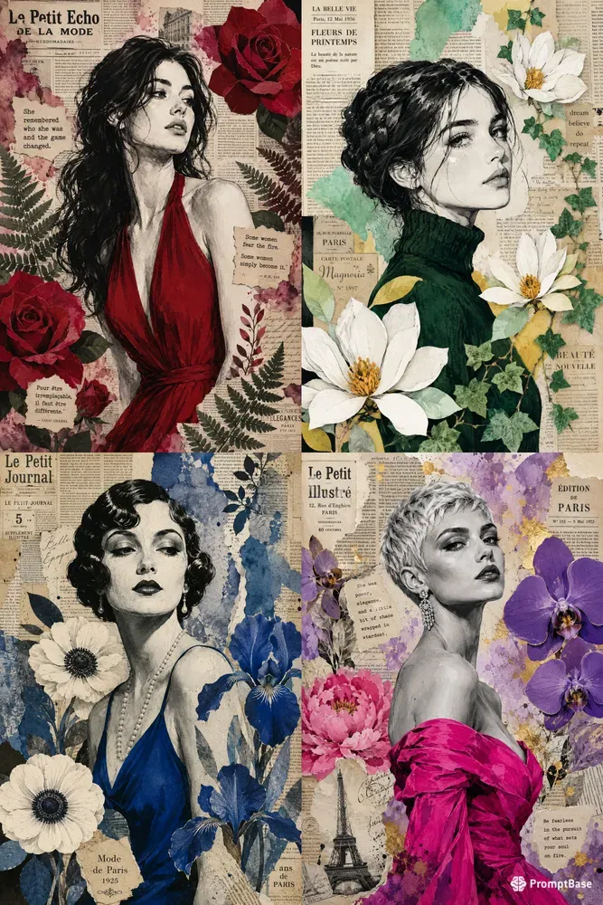 Vintage Newspaper Botanical Collages