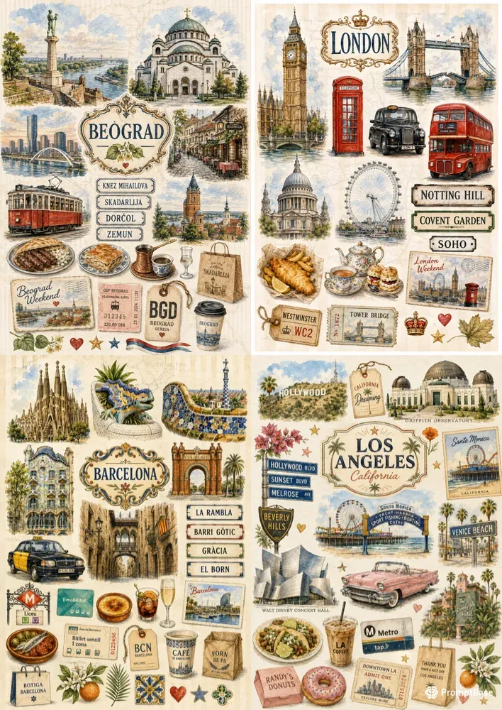 Watercolor City Travel Ephemera